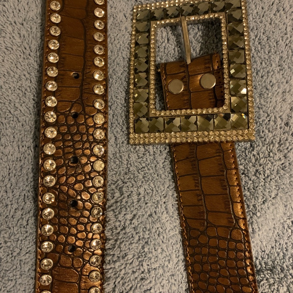 Brown Crocodile Pattern Belt with Rhinestones
